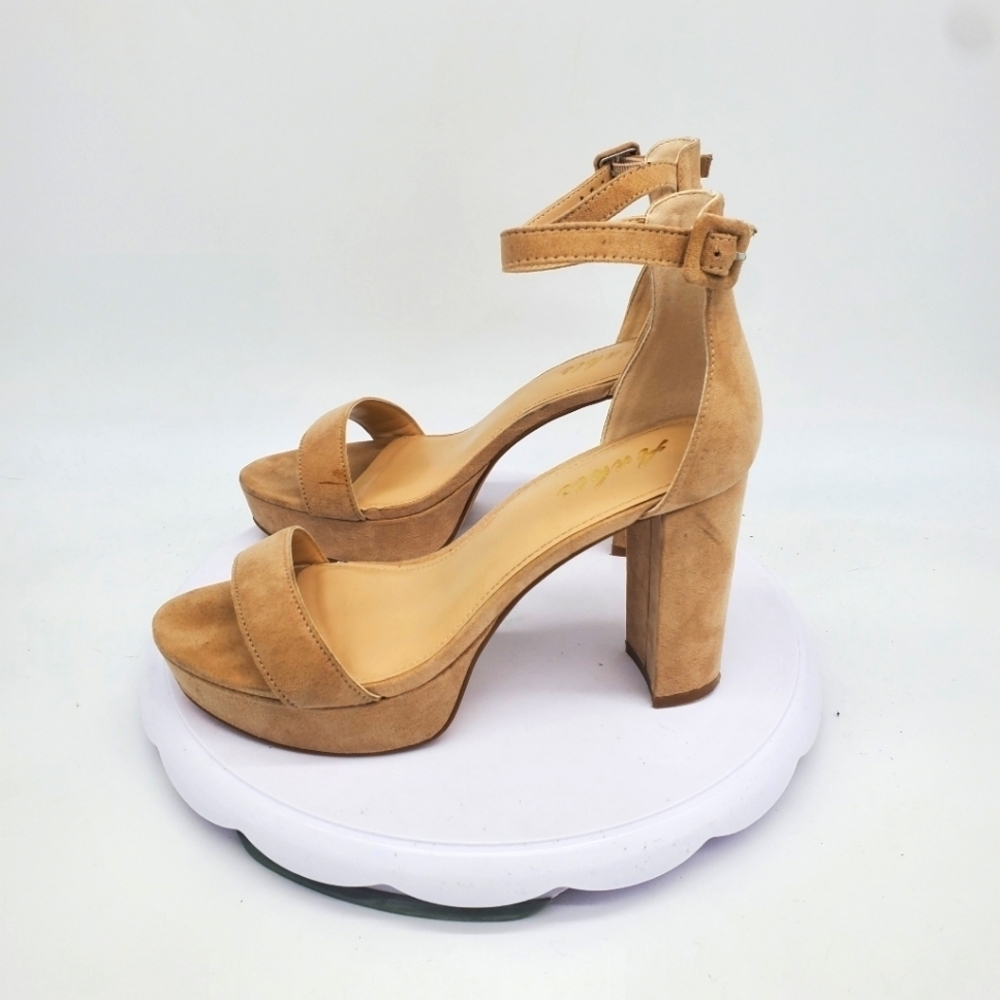Ankis Shoe Women 7.5 Chunky Platforms 4 Inch Block Heels Nude Suede